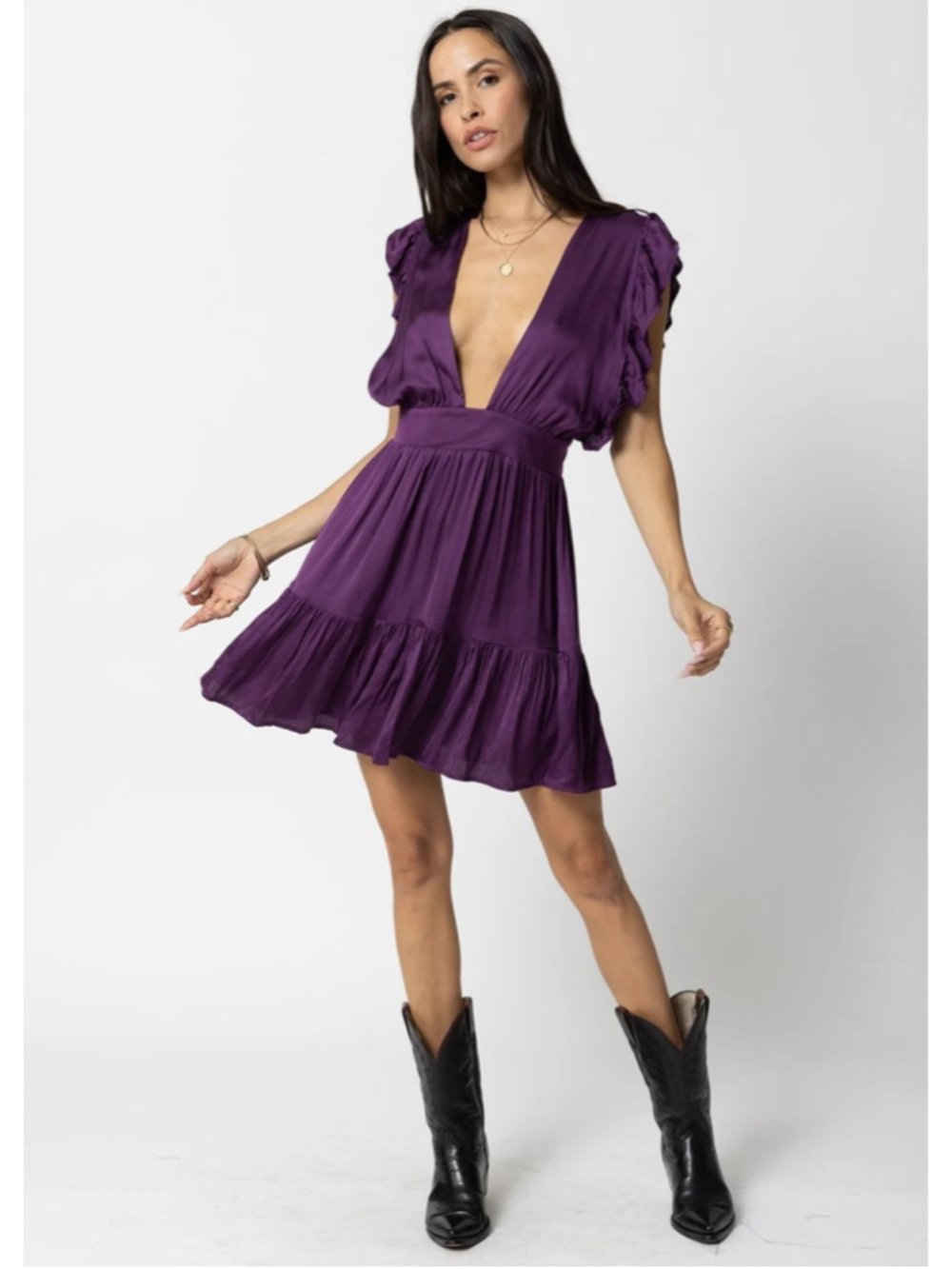 Women's Stillwater Purple Plunging Neckline Mini Dress S